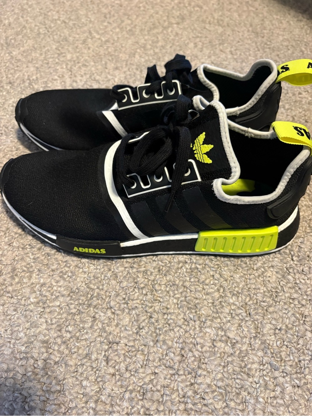 Men’s Adidas Black Sneakers with Neon green Accents